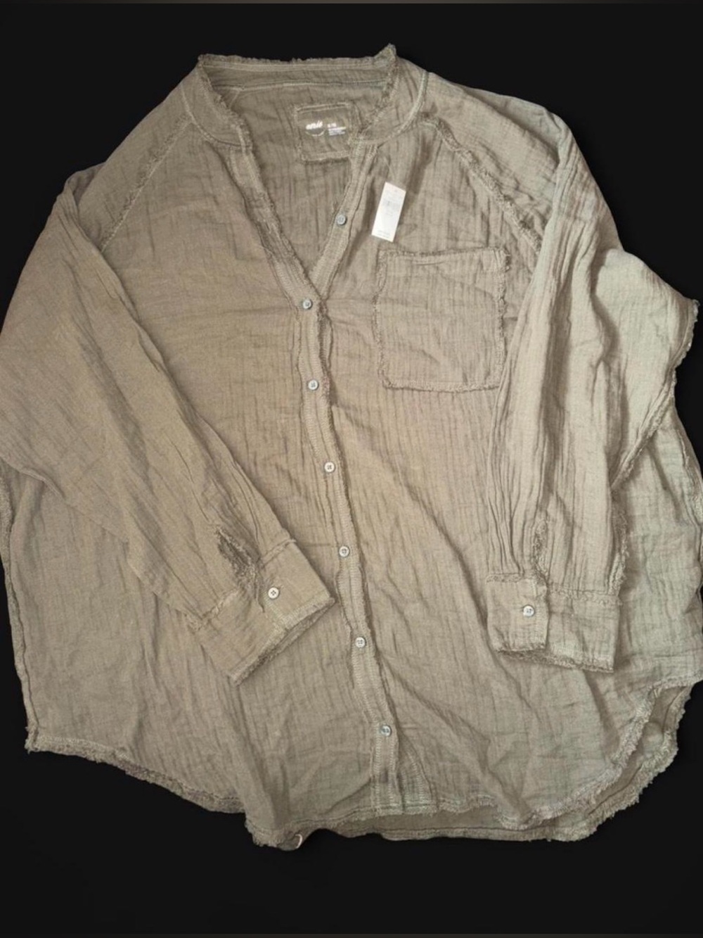 Aerie Light Olive Gauze Button-Up Shirt - Women’s  Casual Shirt
